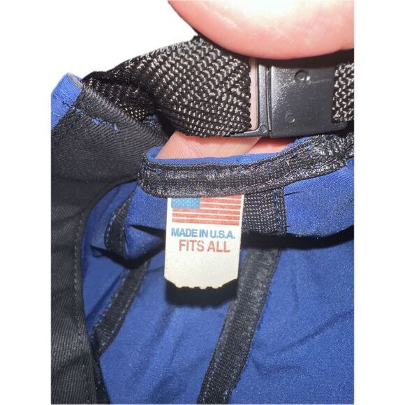 Vintage Panel Blue Hat Cap Adjustable Buckle Back Lightweight Fabric Made in USA - Picture 6 of 7